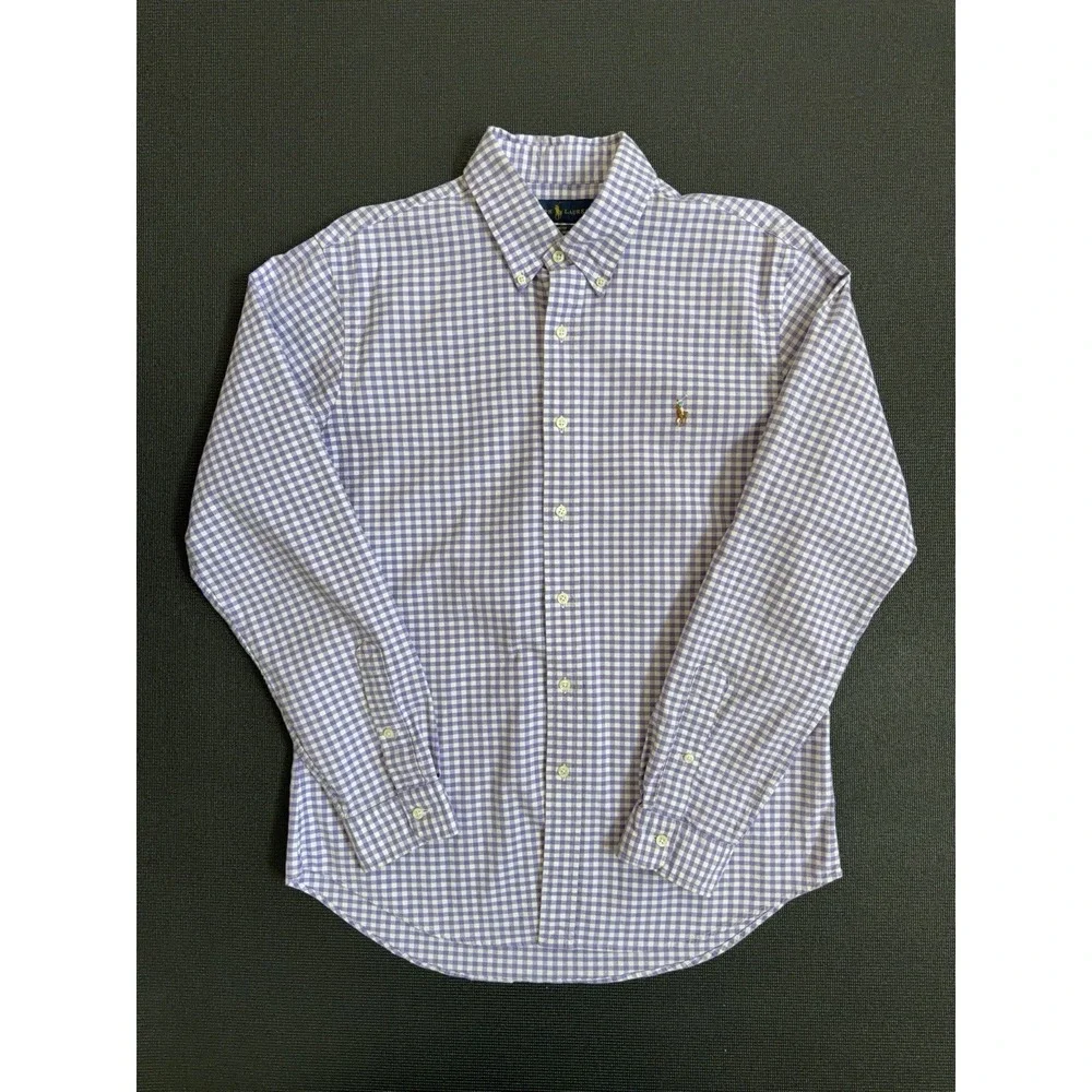 Polo Ralph Lauren Mens Large Slim Fit Plaid Oxford Button Down Pony Purple